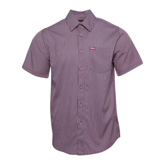 Dixxon Flannel Benny Triple Stripe Maroon Sz Large Bamboo SS Party Shirt - Picture 1 of 3